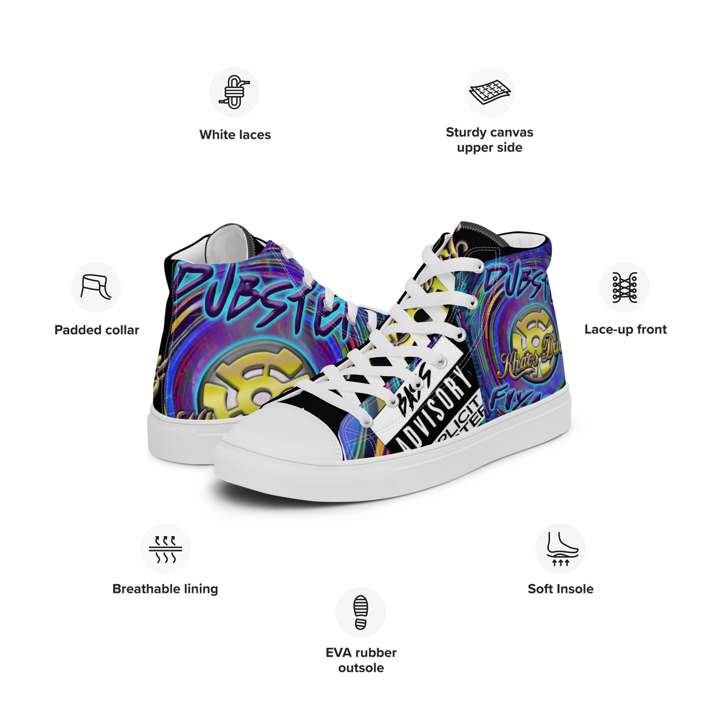 Dubstep Fiyah Men’s high top canvas shoes