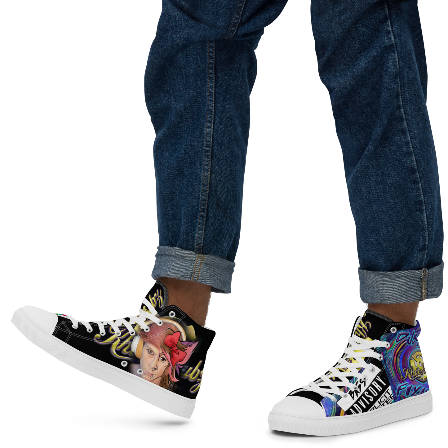 Dubstep Fiyah Men’s high top canvas shoes